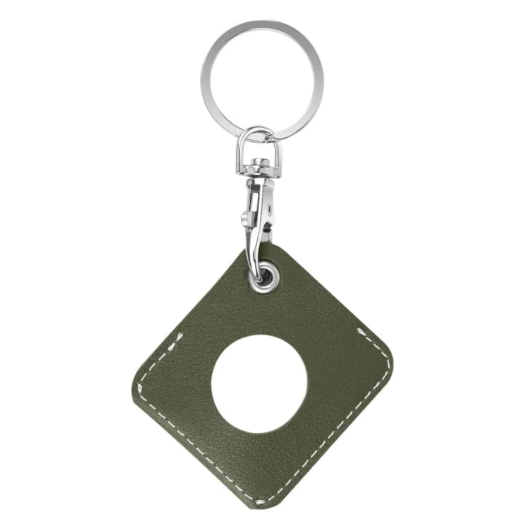 PU-leren AirTag hoesje met sleutelhanger-ringlus (vierkant) (Apple AirTag, legergroen)