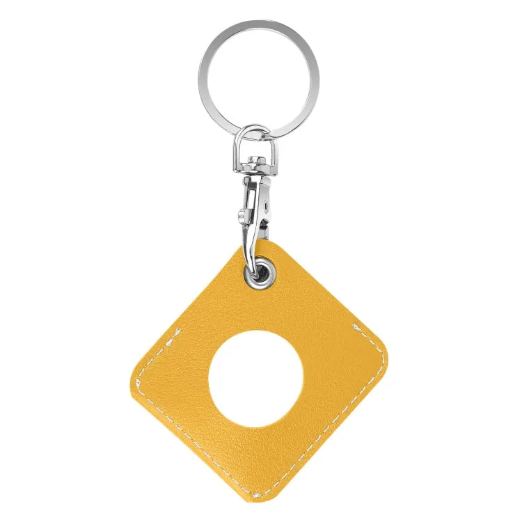 PU-leren AirTag hoesje met sleutelhanger-ringlus (vierkant) (Apple AirTag, geel)