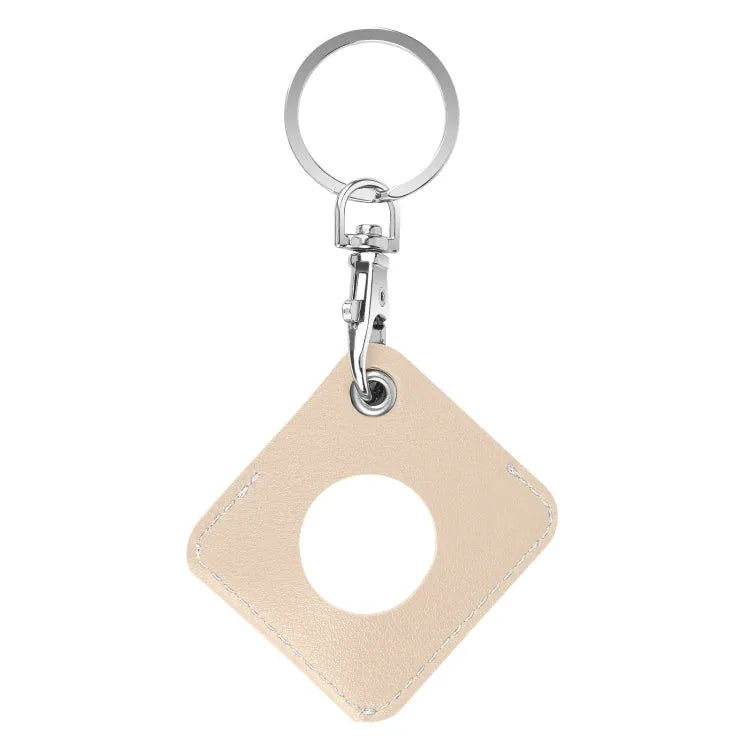 PU-leren AirTag hoesje met sleutelhanger-ringlus (vierkant) (Apple AirTag, abrikooswit)