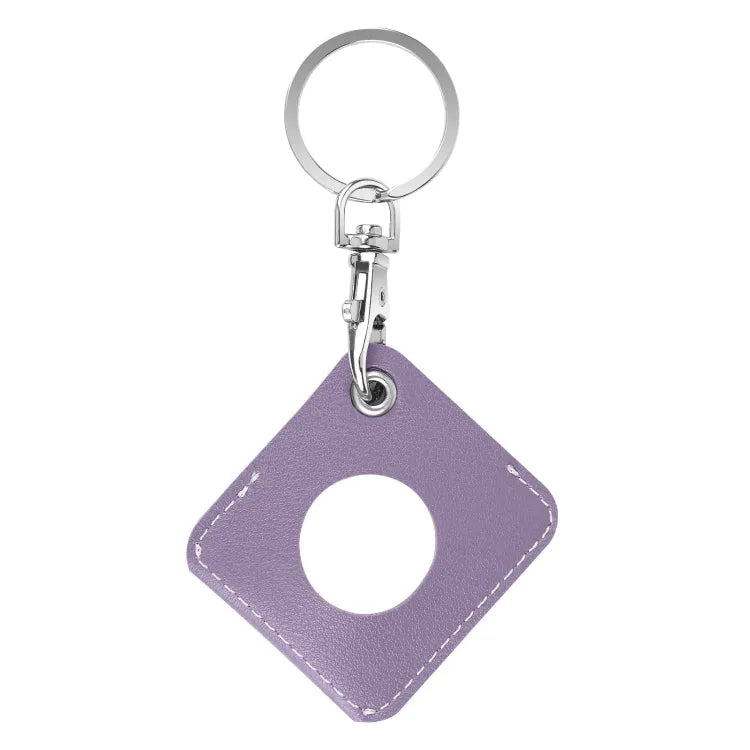 PU-leren AirTag hoesje met sleutelhanger-ringlus (vierkant) (Apple AirTag, taro paars)