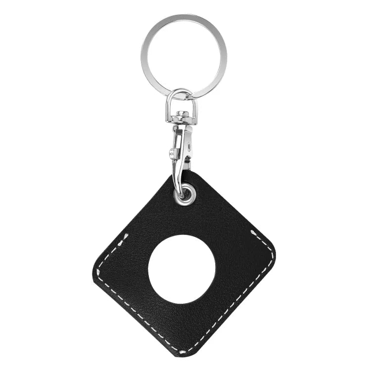PU-leren AirTag hoesje met sleutelhanger-ringlus (vierkant) (Apple AirTag, zwart)