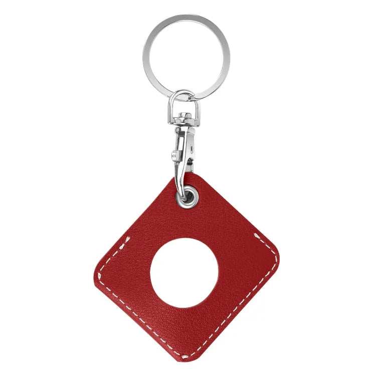 PU-leren AirTag hoesje met sleutelhanger-ringlus (vierkant) (Apple AirTag, rood)