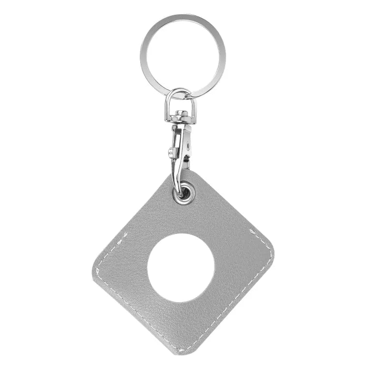 PU-leren AirTag hoesje met sleutelhanger-ringlus (vierkant) (Apple AirTag, lichtgrijs)