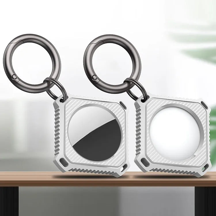 Apple AirTag houder koolstofvezel-look met sleutelhanger (wit)