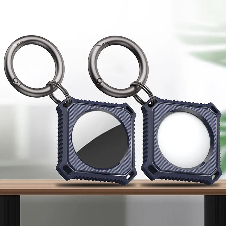 Apple AirTag houder koolstofvezel-look met sleutelhanger (blauw)