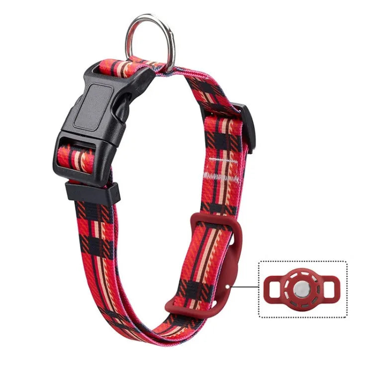 Halsband voor huisdieren met AirTag-houder en geometrische print voor Apple AirTag, maat M (rood)