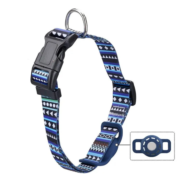 Halsband voor huisdieren met AirTag-houder en geometrische print voor Apple AirTag, maat M (blauw)