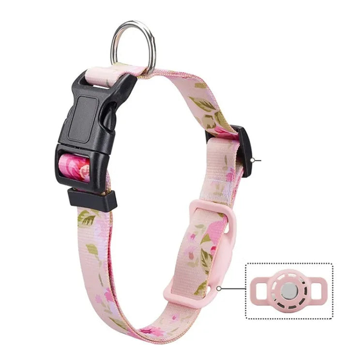 Halsband voor huisdieren met AirTag-houder en geometrische print voor Apple AirTag, maat L (roze roos)