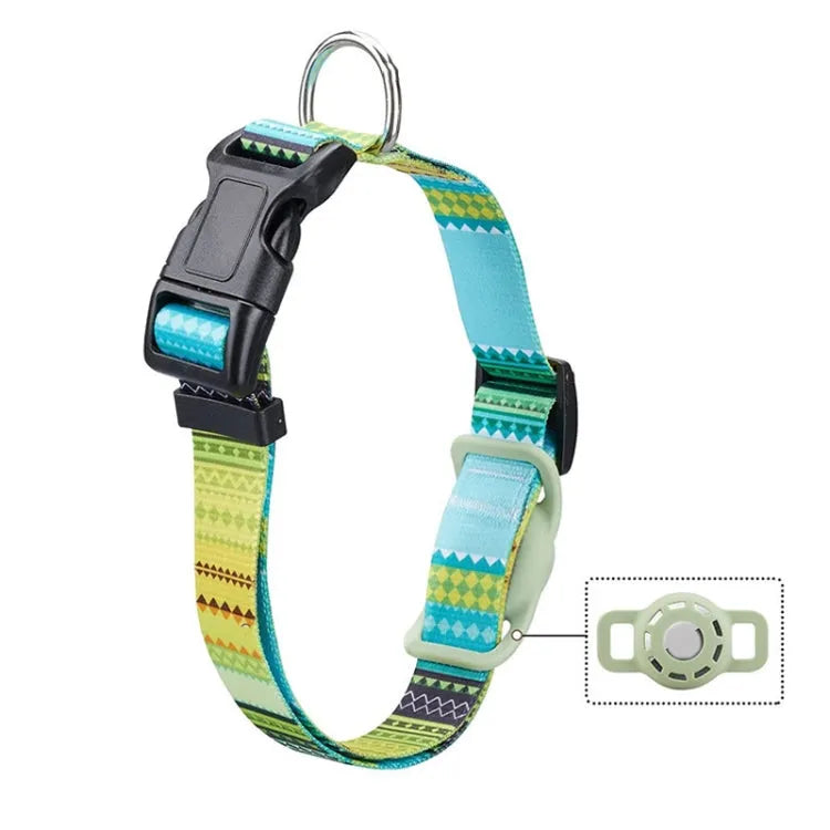 Huisdierhalsband met etnische print voor Apple AirTag - maat L (groen)