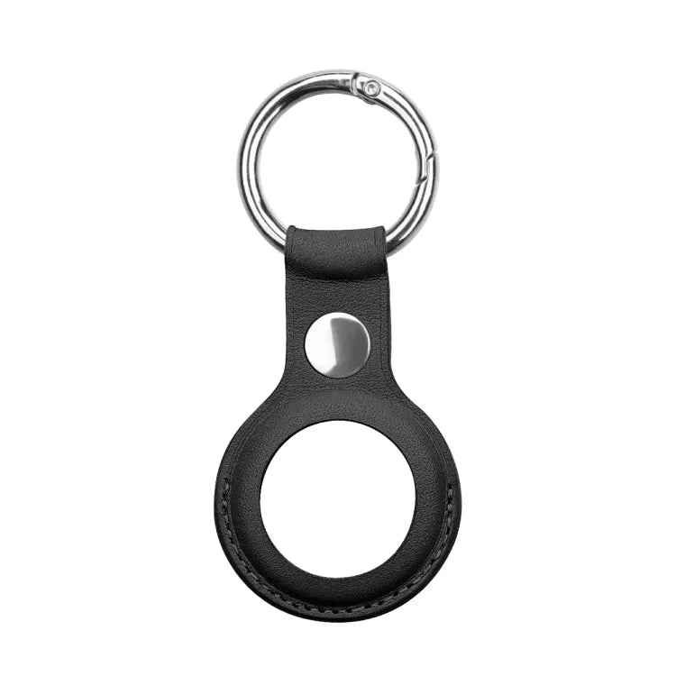 Anti-Kratz Top-Layer Rindslederhülle mit schaltbarem Schlüsselanhängerring für Airtag (Schwarz)