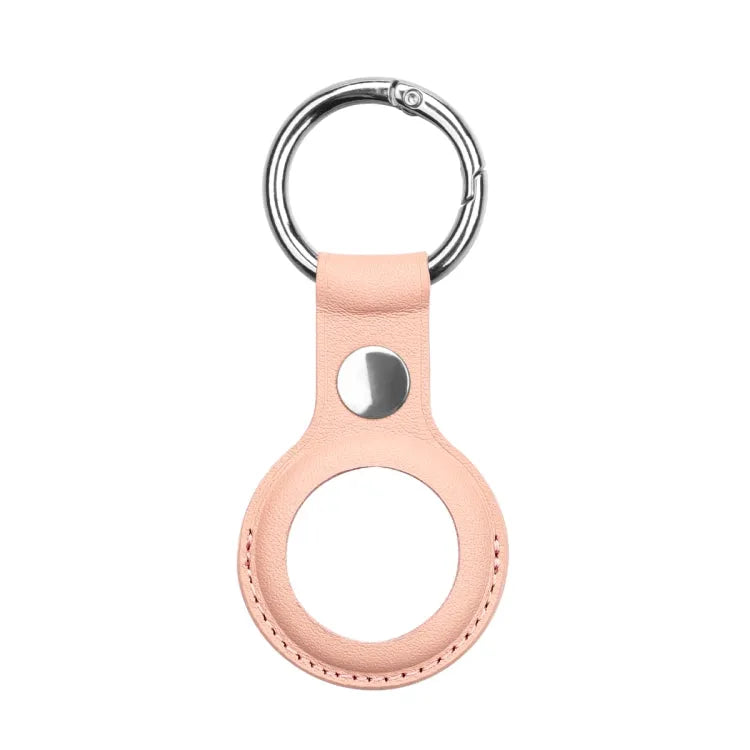 Étui en cuir de vachette anti-rayures avec anneau porte-clés commutable pour AirTag (rose vif)