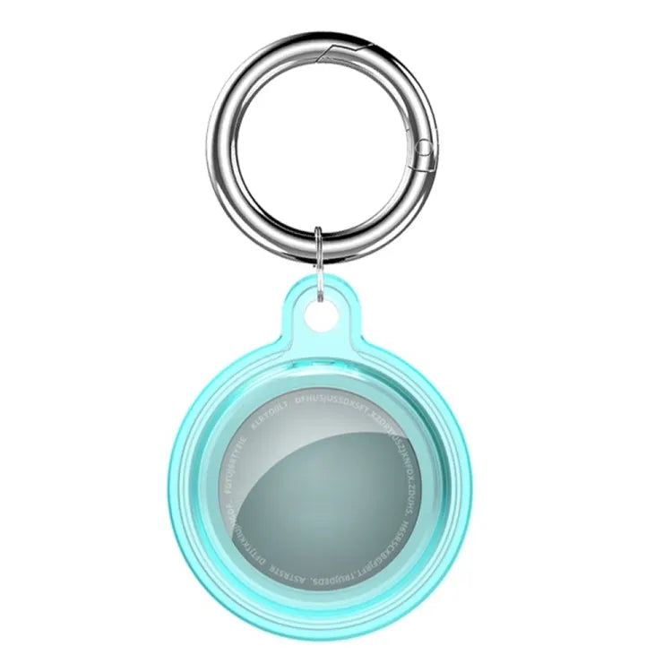 Housse de protection antichoc en cristal transparent tout compris avec boucle à mousqueton pour Airtag (bleu)