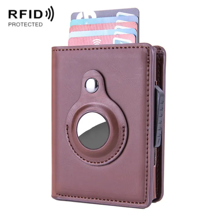 X-80 RFID anti-diefstal lederen kaarthouder voor Apple AirTag (koffie)