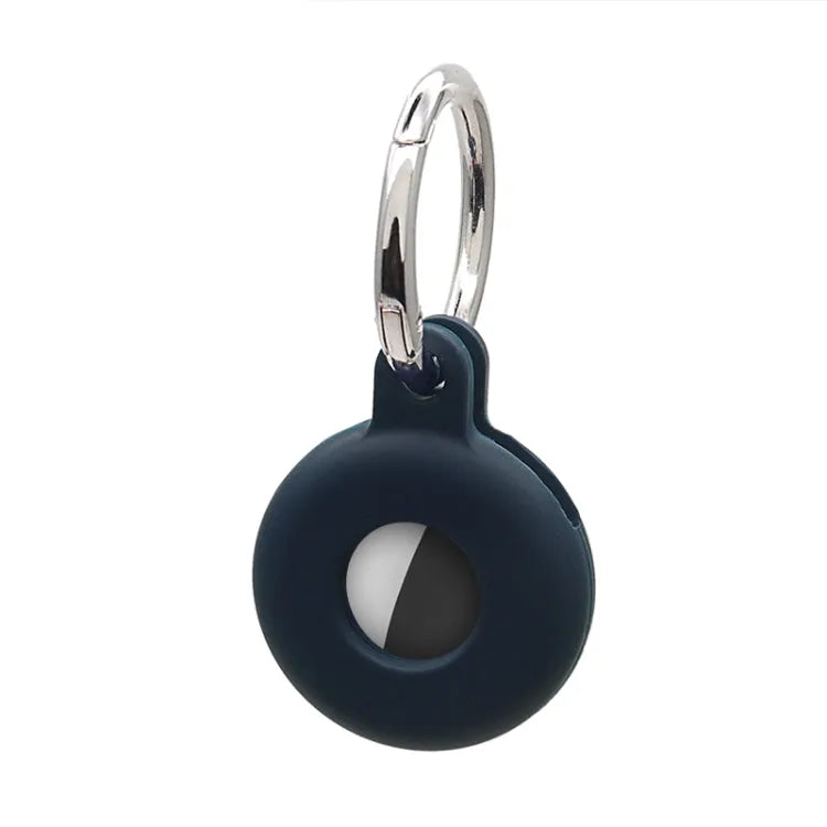 Holle siliconen schokbestendige beschermhoes met sleutelhaaklus voor Apple AirTag (marineblauw)