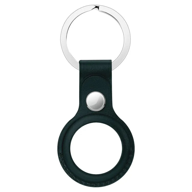 Volnerf koeienleer beschermhoesje met ophanggesp voor Apple AirTag (inktgroen)