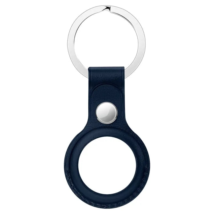 Volnerf koeienleer beschermhoesje met ophanggesp voor Apple AirTag (diepblauw)