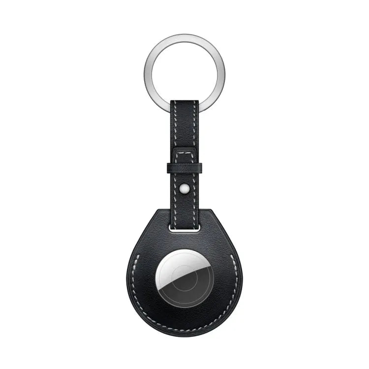 Schokbestendig leren beschermhoesje met hanglus voor Apple AirTag, sleutelhanger (zwart)