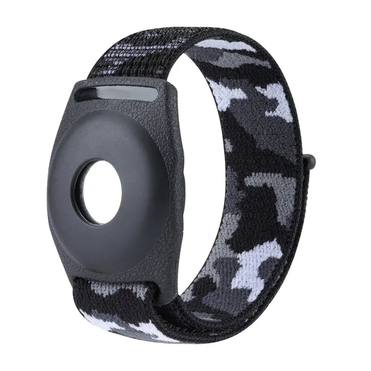 Nylon polsband met houder voor Apple AirTag, maat 17 cm (kinderen) (zwart camouflage)