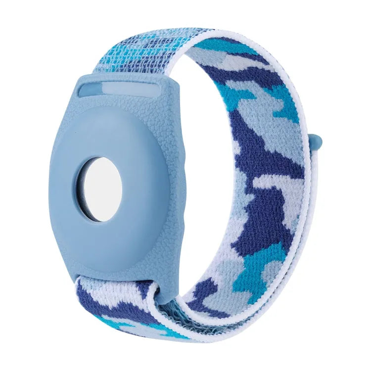 Pour AirTag Anti-perte Dispositif Étui Localisateur Boucle en nylon Bracelet de montre Bracelet, taille : 22cm (adulte) (camouflage bleu)