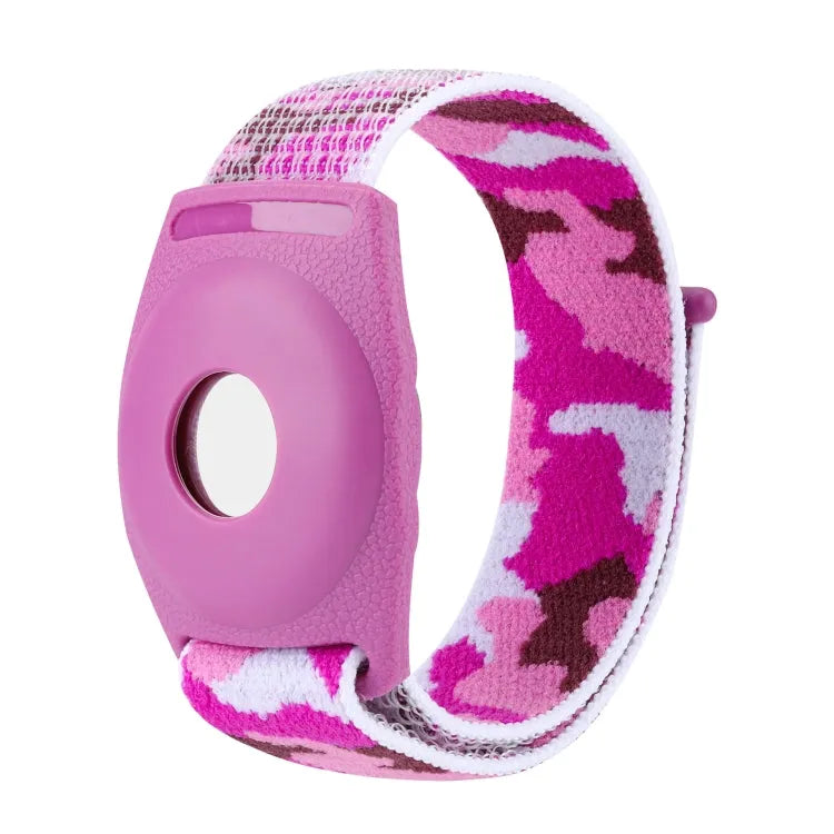 Nylon polsbandhouder voor Apple AirTag — 17cm kinderen (paars camouflage)
