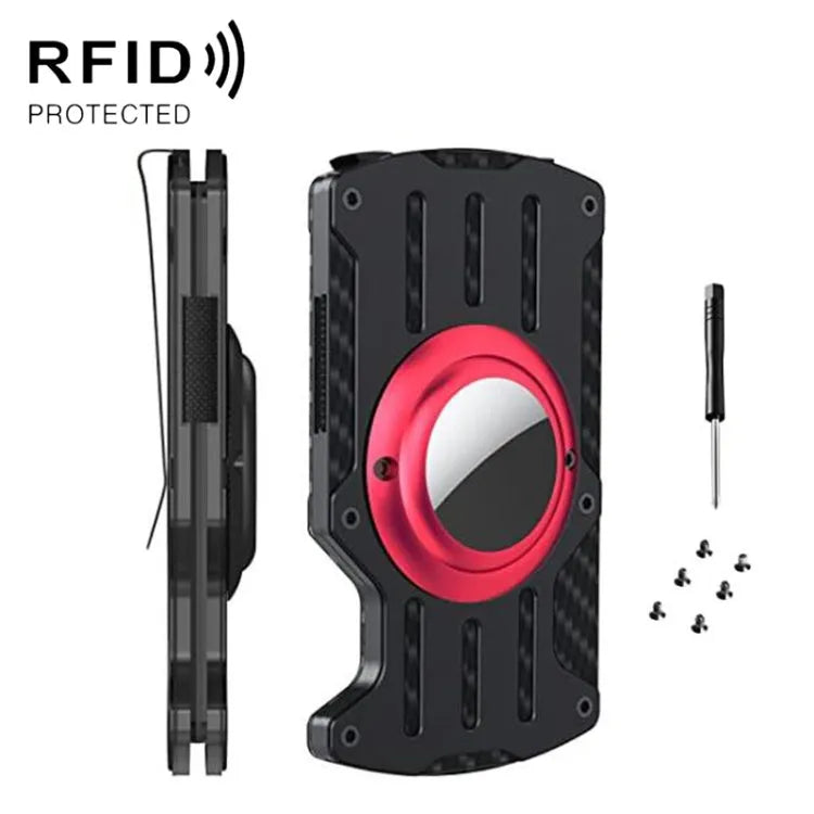 Porte-cartes pour homme ultrafin, porte-cartes RFID en métal pour AirTag (rouge)