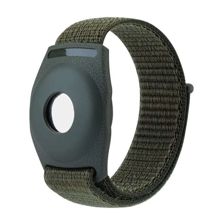 Nylon polsbandhouder voor Apple AirTag — 17cm kinderen (legergroen)