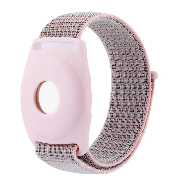 Nylon polsbandhouder voor Apple AirTag — 17cm kinderen (roze zand)