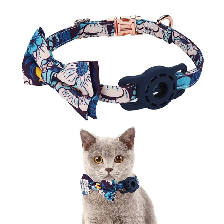 Collier avec boucle à insérer et nœud pour traceur d'animaux de compagnie AirTag (bleu foncé)
