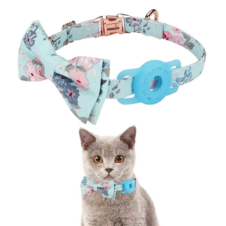 Collier traceur pour animaux de compagnie avec boucle et nœud pour AirTag (Bleu Lumineux)