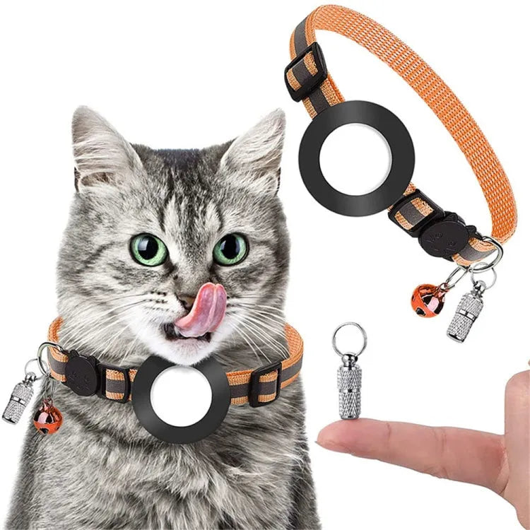 Huisdierhalsband met bel en AirTag-houder reflecterend voor Apple AirTag (oranje)
