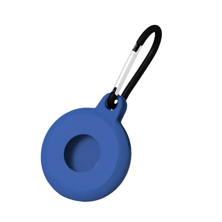 Set van 4 ronde siliconen beschermhoezen met karabijnhaak voor Apple AirTag (donkerblauw)