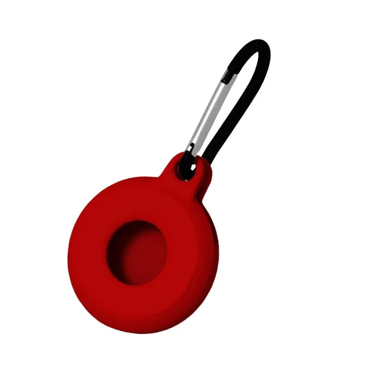 Set van 4 ronde siliconen beschermhoezen met karabijnhaak voor Apple AirTag (rood)