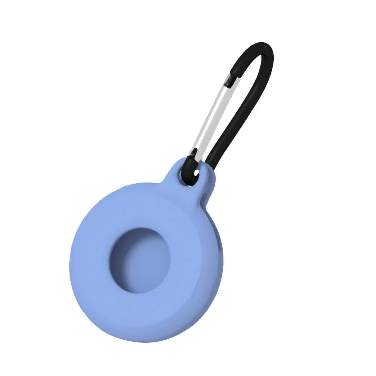 Set van 4 ronde siliconen beschermhoezen met karabijnhaak voor Apple AirTag (denimblauw)