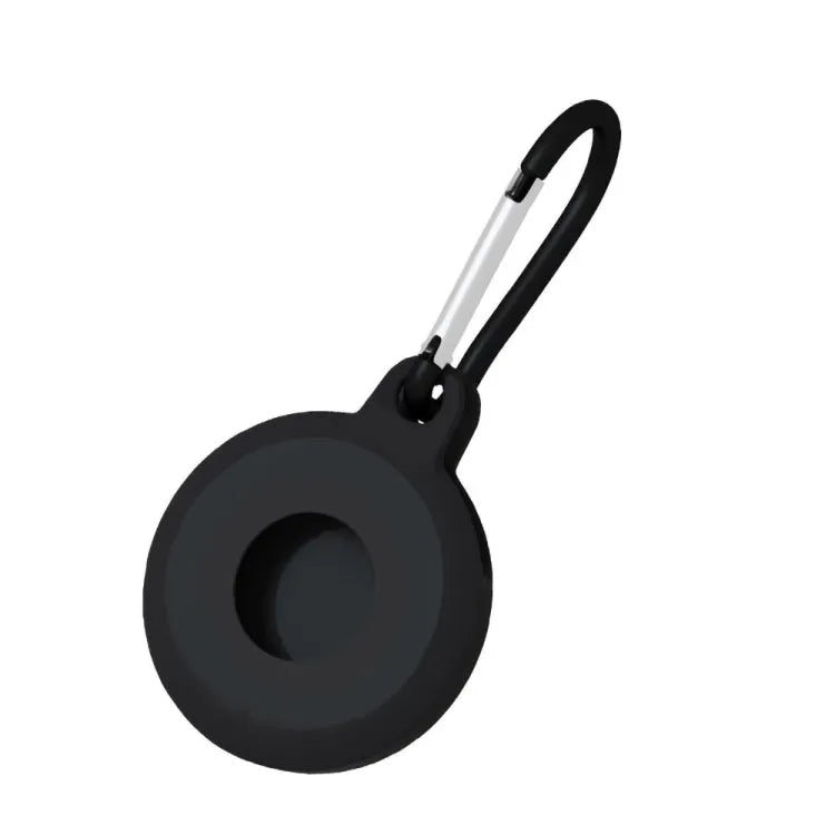 4 Stück runde stoßfeste kratzfeste Silikon-Schutzhülle mit Karabiner für AirTag (Schwarz)