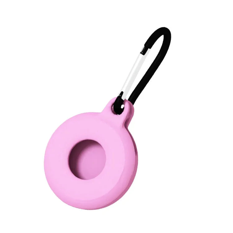 Set van 4 ronde siliconen beschermhoezen met karabijnhaak voor Apple AirTag (roze)