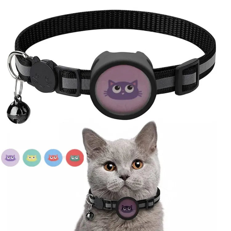 Reflecterende huisdierhalsband met belletje voor Apple AirTag (zwart)
