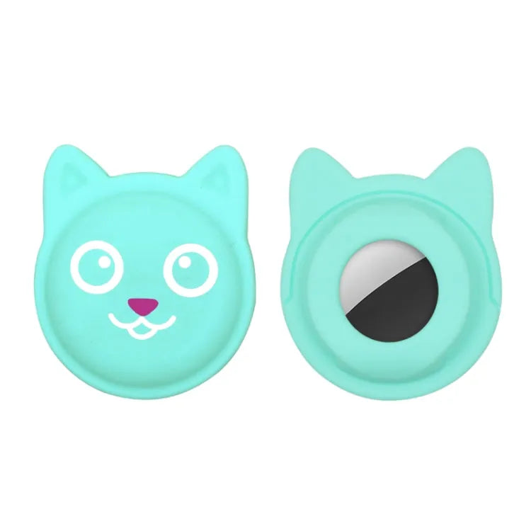 Hanhan Smiley Mignon Collier de dessin animé pour animal de compagnie Étui en silicone anti-perte pour Airtag (vert menthe)