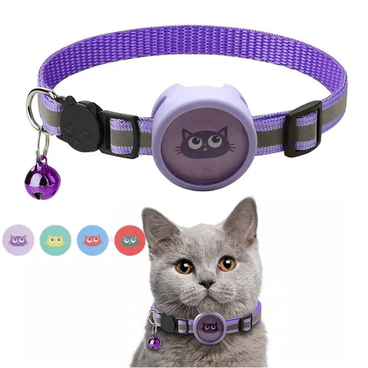 Reflektierendes Haustierhalsband mit Glocke für AirTag (Lila)