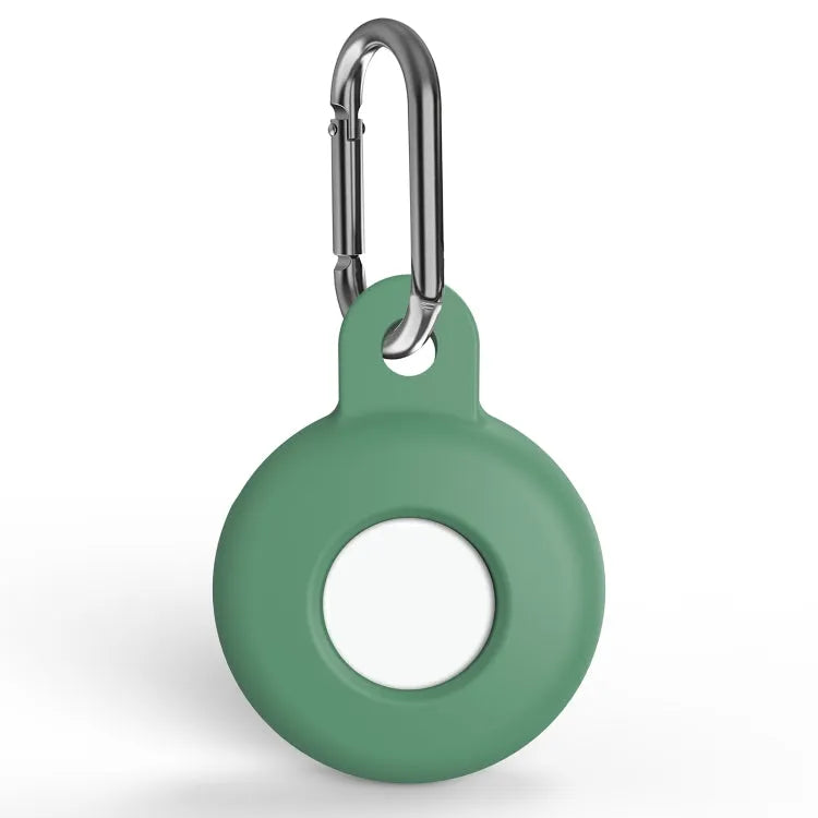 Housse de protection antichoc en silicone anti-rayures avec mousqueton pour AirTag (vert aiguille)