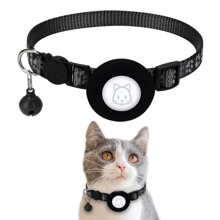 Collier réfléchissant avec clochette pour chat et Airtag (noir)