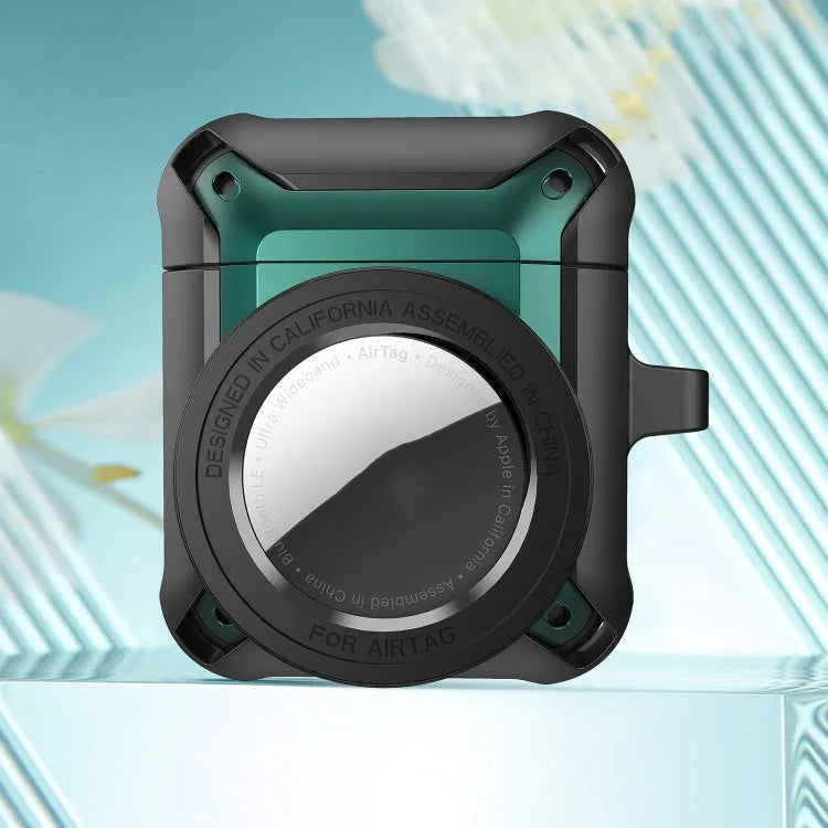 Pour écouteurs sans fil AirPods 1/2 Étui de protection avec étui Airtag (vert)