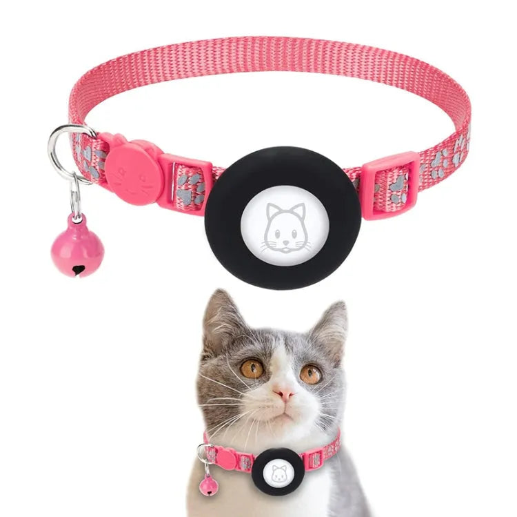 Reflecterende huisdierhalsband met bel en AirTag-houder (rose red)
