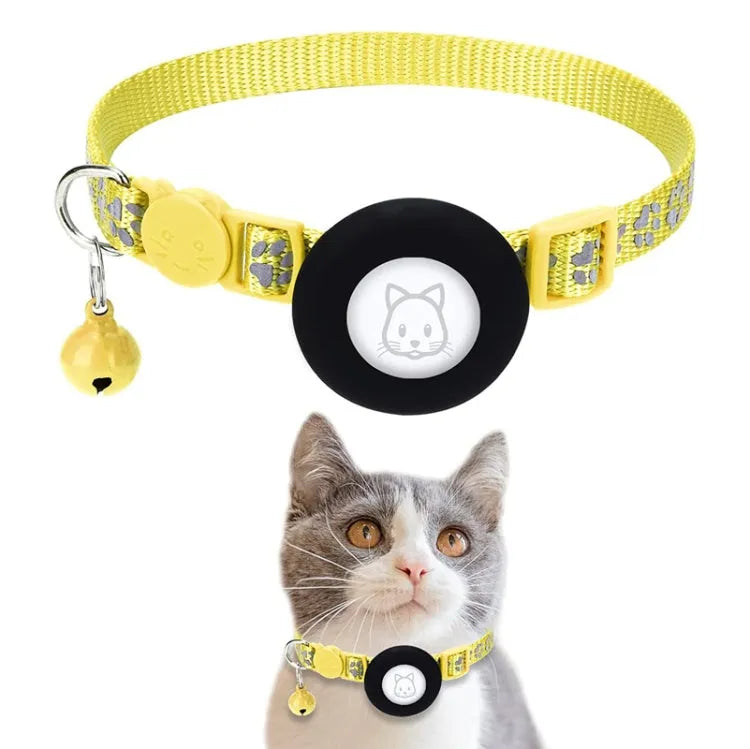 Reflecterende huisdierhalsband met bel en AirTag-houder (geel)