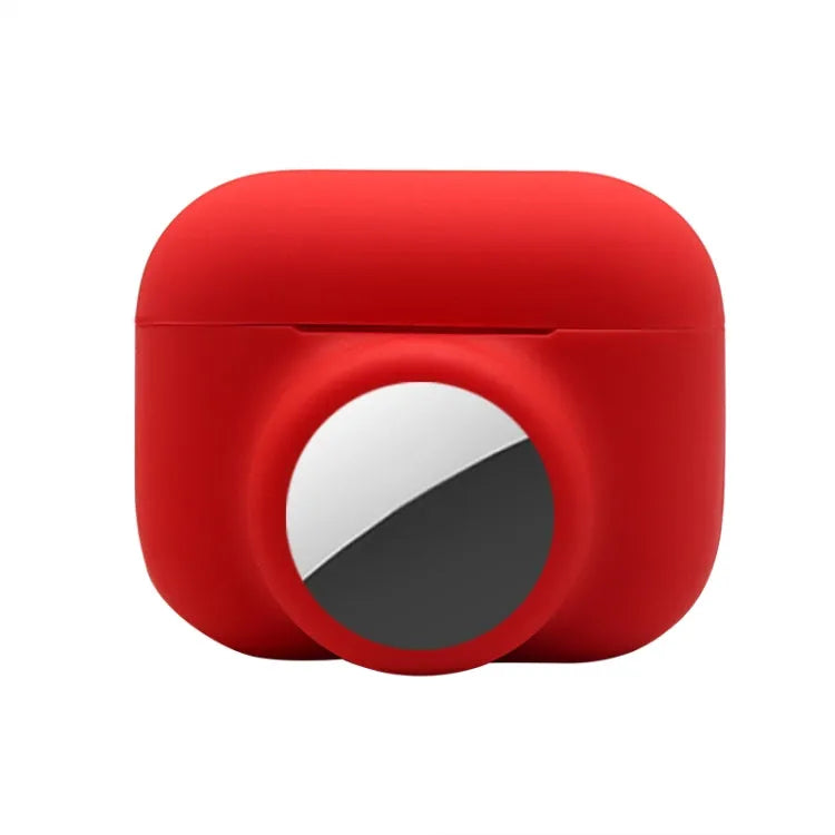 2 in 1 stoßfeste Vollschutz-Silikonhülle für Airpods Pro / Airtag (Rot)