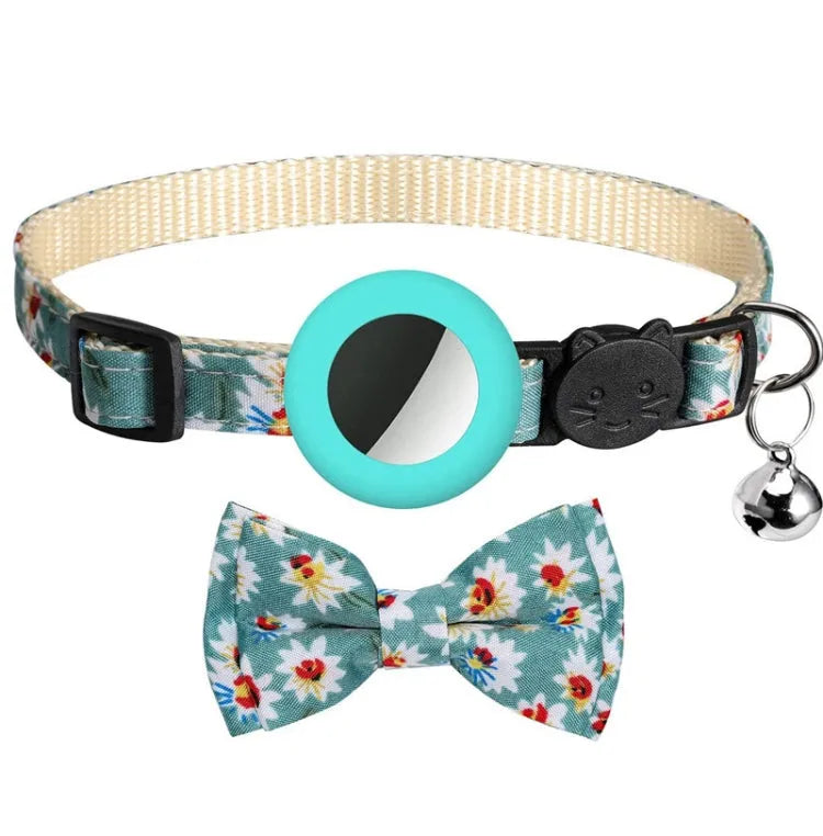 Collier anti-perte pour animaux de compagnie imprimé avec clochette pour AirTag (Vert menthe)