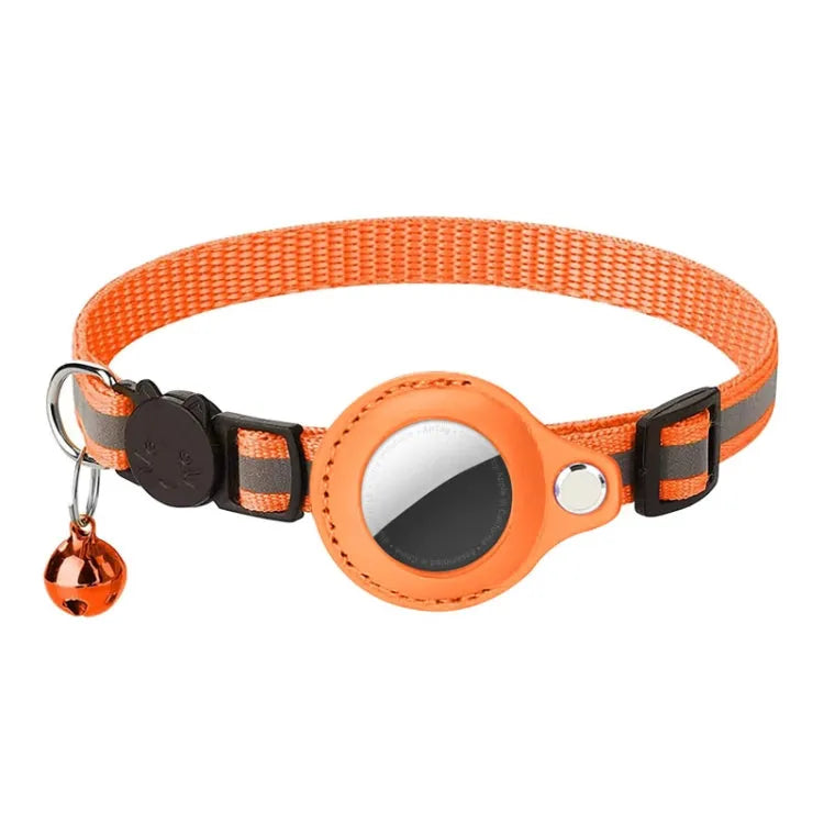 Pour Airtag animal de compagnie anti-perte localisateur collier protecteur chat réfléchissant cloche-cravates (orange)