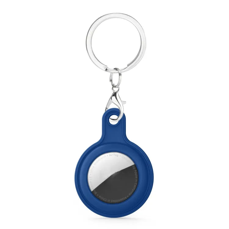 Siliconen lederlook hoes met afneembare sleutelhangerring voor Apple AirTag (diamantblauw)