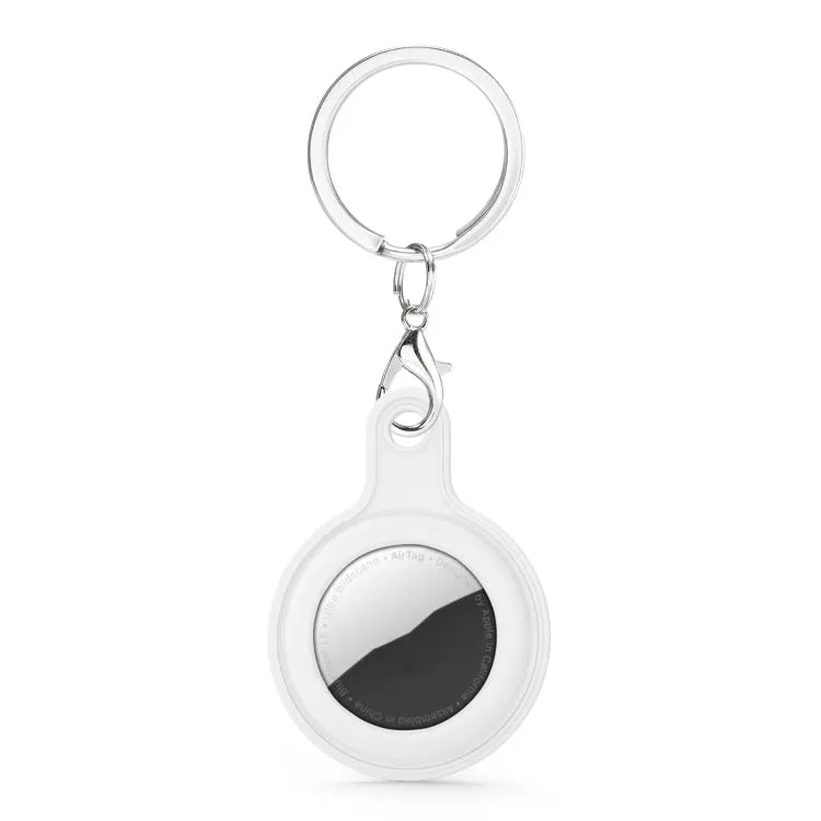 Siliconen lederlook hoes met afneembare sleutelhangerring voor Apple AirTag (wit)