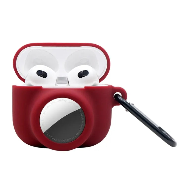 Étui de protection antichoc en silicone 2 en 1 avec couverture complète pour Airpods 3 / Airtag (Rouge vin)