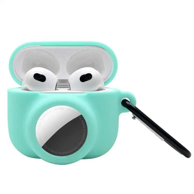 2-in-1 schokbestendige siliconen beschermhoes voor Apple AirPods 3 en Apple AirTag (groenblauwgroen)